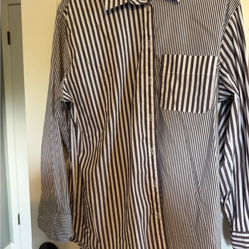 a new day Women's Black and White Striped Button Down Shirt